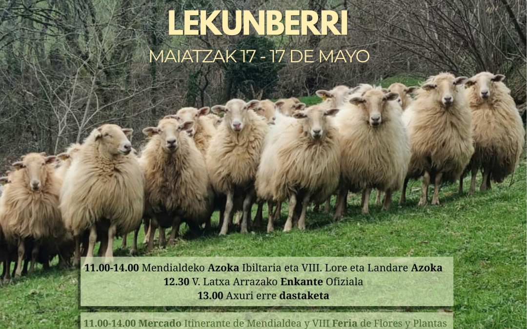 LATXA ARRAZAKO V. ENKANTE OFIZIALA, MENDIALDEKO AZOKA IBILTARIA eta LORE ETA LANDARE AZOKA Lekunberrin.